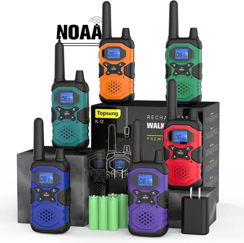 Topsung Walkie Talkies for Adults Rechargeable Long Range 6 Pack, Multi-Purpose FRS 2 Way Radios with NOAA USB Chargers 4500mAh Battery for Family