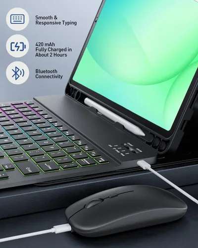 Vista 7 de Funda de teclado para Samsung Galaxy Tab A9+/A9 Plus de 11 pulgadas 2023 (SM-X210/X216/X218), teclado y mouse Bluetooth retroiluminado a