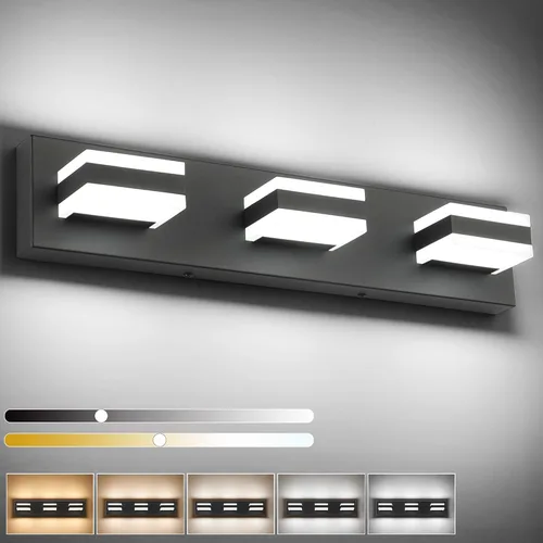 Vista 37 de SOLFART Luces de tocador de baño negras regulables LED modernas sobre el espejo, iluminación de baño negra para la pared del baño S8568 (5 luces)