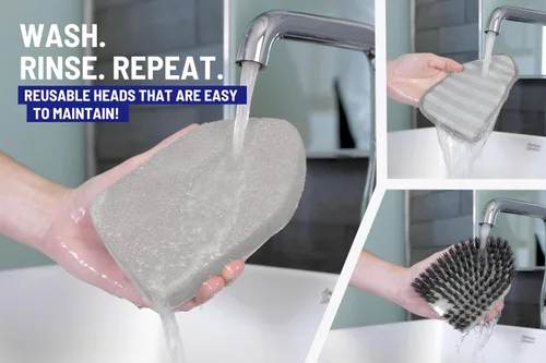 Vista 6 de Moku Home Paquete de recambio 3 en 1 para el cepillo de limpieza de ducha Moku Home (1 cepillo de cerdas, 2 esponjas y 2 almohadillas de microfibra)