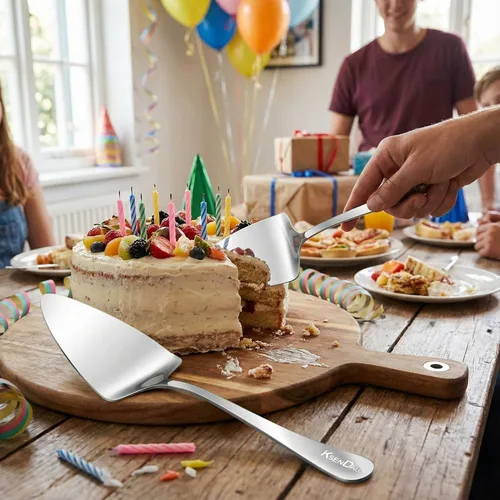 Vista 4 de KSENDALO Servidor de pastel - Espátula grande de acero inoxidable para servir pasteles, pasteles, bizzas y postres para bodas, cumpleaños y fiestas