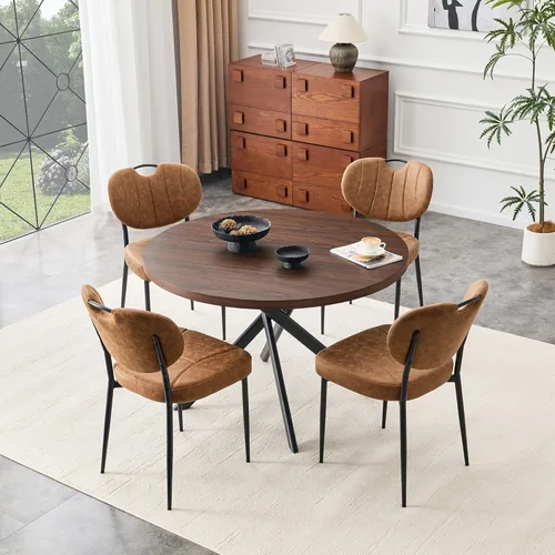 Vista 19 de Juego de 4 mesas de comedor redondas de 42 pulgadas para 4, sillas de mesa de cocina modernas, juego de 4 sillas tapizadas de madera con patas