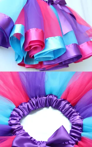 Vista 4 de BGFKS Falda tutú de tul de ballet en capas para niñas pequeñas con lazos coloridos para el cabello