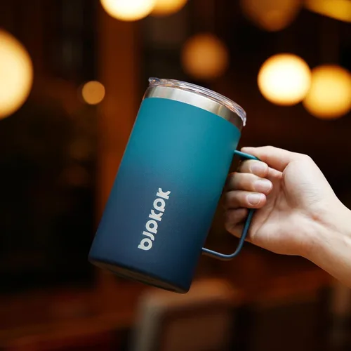 Vista 6 de BJPKPK Taza de café aislada con 2 tapas, vaso aislado de acero inoxidable de 25 onzas con asa, tazas de café de doble pared con aislamiento al