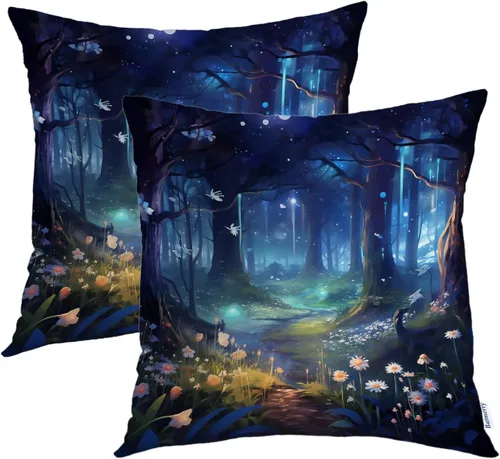 Vista 18 de Batmerry Autumn Maple Forest Throw Pillow Covers, Wooden Chair Houses Yellow Leaves Decorative Pillow Covers Digital Printing Blended Fabric for