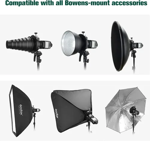 Vista 4 de GODOX S2 Speedlite Soporte Bowens Mount Holder + Cold Shoe Flash Mount para Godox V1 Series, AD200Pro, AD200, AD400Pro, V860II Series, TT350 TT685