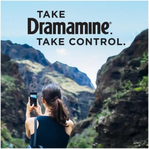 Vista 5 de Dramamine Fórmula masticable para aliviar el mareo por movimiento, naranja, 8 unidades, paquete de 3