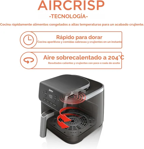 Vista 2 de Ninja Freidora de aire 4 en 1 Pro: freír al aire, asar, recalentar, deshidratar Capacidad de 5QT, cabe hasta 4 libras de papas fritas