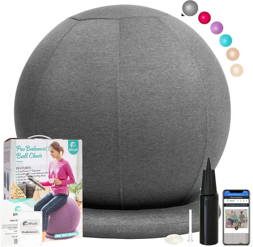 Vista 10 de ProBalanceΩ - Silla de bola de yoga, silla de ejercicio con funda y base para escritorio de oficina en casa, parto y embarazo, bola de estabilidad