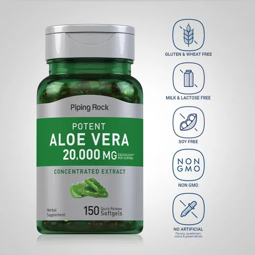 Vista 3 de Piping Rock Cápsulas de aloe vera 150 cápsulas blandas Suplemento de extracto concentrado Sin OMG, sin gluten