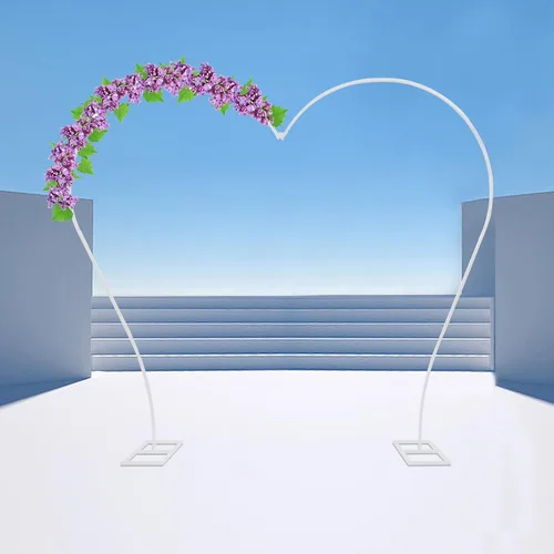 Vista 9 de Soporte de arco en forma de corazón de 8.7 x 7.7 pies, arco de jardín con base, soporte de arco de metal para bodas, graduaciones, fiestas, Blanco