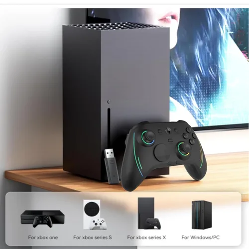 Vista 2 de ROTOMOON HD151-S Wireless Game Controller with 7 Colors LED Lighting Compatible with Xbox One SX, Xbox Series SX, with 2.4G Wireless Adapter, 3.5mm