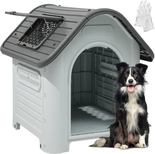 Vista 10 de YITAHOME Dog House Outdoor Plastic Doghouse Water Resistant Pet House with Adjustable Skylight and Elevated Base for Small, Medium, and Large Dogs