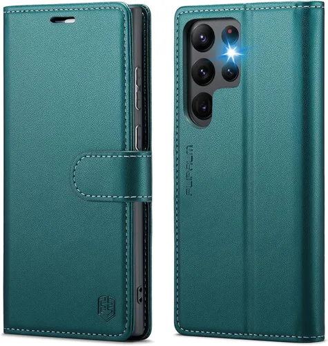 Vista 8 de FLIPALM Funda tipo cartera para Samsung Galaxy S22 Ultra, con bloqueo RFID, tarjetero, de piel sintética PU tipo folio con tapa plegable y función