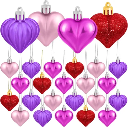 Vista 9 de Elcoho 48 adornos colgantes en forma de corazón, rosa, plástico, día de San Valentín, Navidad, Año Nuevo, boda, aniversario