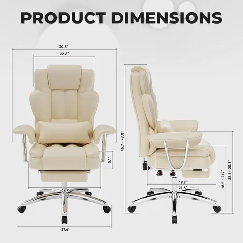 Vista 3 de Big and Tall Executive Office Chair with Adjustable Footrest PU Leather Reclining Computer Chair Ergonomic High Back Swivel Heavy Duty for Home