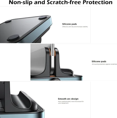 Vista 6 de Soporte vertical para laptop, 3 ranuras para ahorrar espacio, soporte de escritorio de aluminio con base ajustable compatible con MacBook Surface