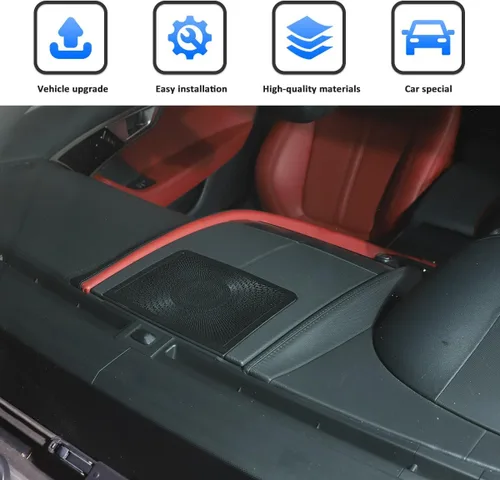 Vista 5 de Cubierta de altavoz de tablero de automóvil de acero inoxidable negra para Jaguar F-Type 2013-2023 Accesorios interiores de malla para consola