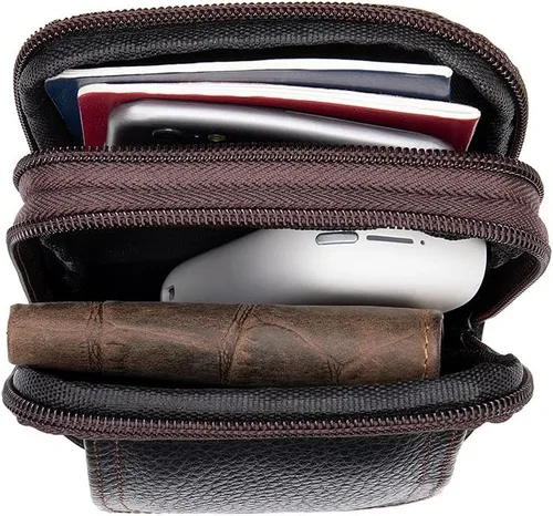 Vista 4 de Bolsa de hombro de cuero para hombre, bolsa de cintura para teléfono, bolsa de negocios con correa ajustable