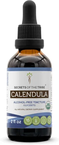 Secrets of the Tribe Calendula USDA Organic | Extracto sin alcohol, gotas de hierbas de alta potencia | Hecho de flor seca de caléndula Officinalis