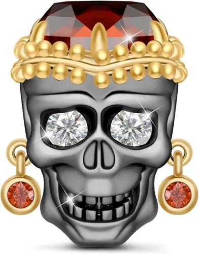GNOCE Dijes de calavera chapados en oro rosa, dije de plata de ley 925, se adapta a pulseras, collares, mujeres, hombres, niñas, niños, regalos de
