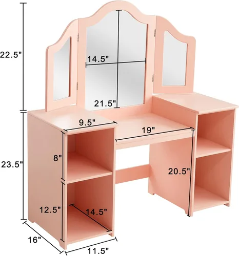 Vista 6 de Kovhzcu Tocador para Niños, Gabinete de Almacenamiento de Tocador de Maquillaje de Princesa 2 en 1 con Parte Superior Desmontable, Juego de Tocador