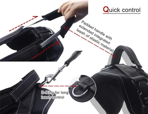 Vista 4 de Yogadog– Arnés resistente para perro, evita tirones, acolchado con correa integrada extendida epecial, costuras reflectantes, especial para perros