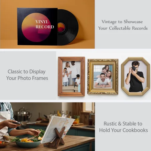Vista 8 de masteymoh Soporte retro para discos de madera natural, soporte retro para discos de vinilo, soporte de discos de madera negra, soporte de placa