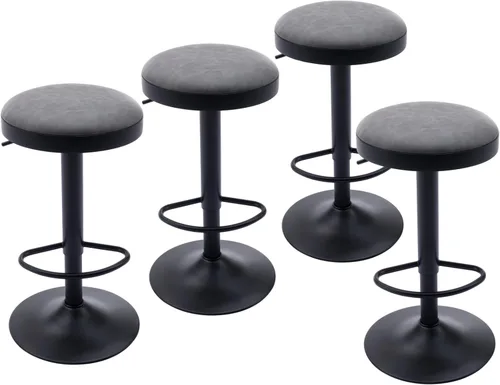 Vista 10 de CIMOTA Juego de 1 taburetes de bar redondos giratorios con espalda descubierta ajustable, taburete de bar moderno industrial de piel sintética