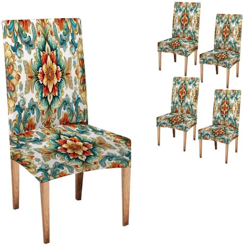 Vista 43 de TOMWISH Fundas para Sillas De Comedor 6, Fundas para sillas de comedor, pintura de arte abstracto, funda extraíble elástica de elastano para silla