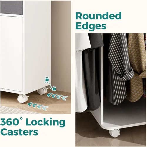 Vista 4 de Tabla de planchar con ruedas con armario de almacenamiento, armario de tabla de planchar de madera con cajón, mesa de planchar compacta que ahorra