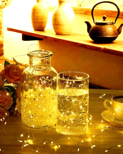 Vista 5 de Riakrum 25 luces LED de 10 pies con 30 luces LED a granel, color blanco cálido, impermeable, pequeñas luces LED parpadeantes para tarro estrellado