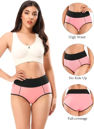 Vista 3 de POKARLA - Ropa interior de algodón y con cintura alta para mujer, es suave, es transpirable, son calzones elásticos, con talla regular