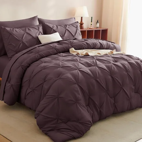 Vista 27 de CozyLux - Juego de edredón tamaño individual con sábanas Beige, 5 piezas, ropa de cama en una bolsa con pinzas, juego de cama tamaño individual