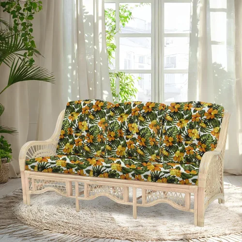Vista 20 de Malibu Lounge Sofá de tres plazas de mimbre de ratán natural, diseño hecho a mano (cojines marrón claro, colonial)