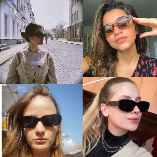 Vista 5 de ENTHYI Gafas de sol rectangulares para mujer, gafas de sol retro de los años 90, marco cuadrado estrecho, protección UV400