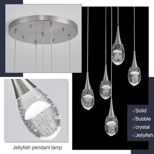 Vista 4 de Lámparas colgantes de 5 luces colgantes para isla de cocina, lámpara moderna regulable, iluminación colgante LED para cocina, isla, comedor, baño