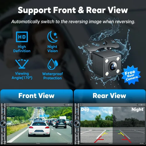 Vista 5 de Estéreo inalámbrico de doble DIN para automóvil mejorado con Carplay, Android Auto, Bluetooth, 4 canales RCA, alta potencia, 2 puertos de subwoofer