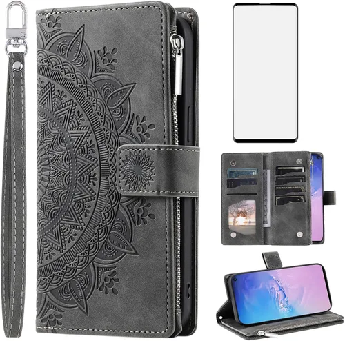 Vista 10 de Asuwish Funda de teléfono para Samsung Galaxy S10 con protector de pantalla de vidrio templado y correa para la muñeca Mandala Flower Flip Zipper