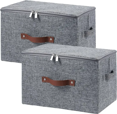 Vista 54 de Contenedores de almacenamiento con tapa con cremallera de tela de algodón y lino, cestas de almacenamiento con tapa, cajas plegables lavables