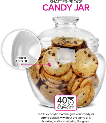 Vista 3 de Modern Innovations Tarro de dulces y galletas de 40 onzas con tapa, tarro de boticario transparente de acrílico premium, decoración de bodas