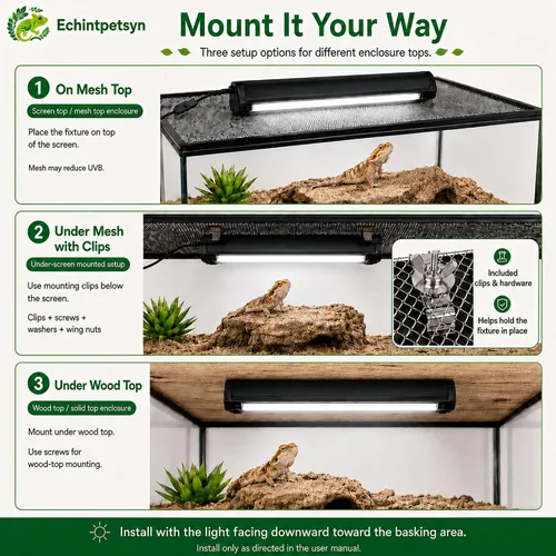 Vista 9 de UVB Light for Reptiles 12in 8W T5 HO 10.0 UVB Kit w/Bulb Dragon Tank Black