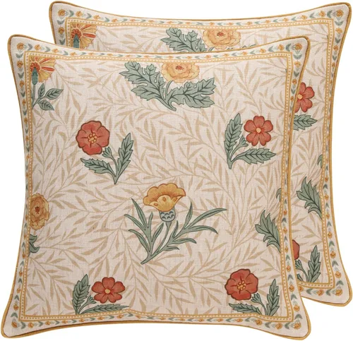 Vista 28 de patdrea Fundas de almohada de diseño floral vintage para sofá, fundas de almohada de lino marrón amarillo con patrón de pájaro y rosa, cojín