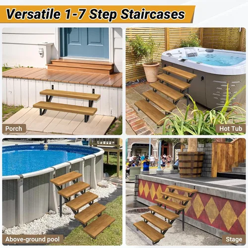 Vista 7 de Escalón de escalera de acero, paquete de 2, escalón de acero de 1 escalón para escalones al aire libre