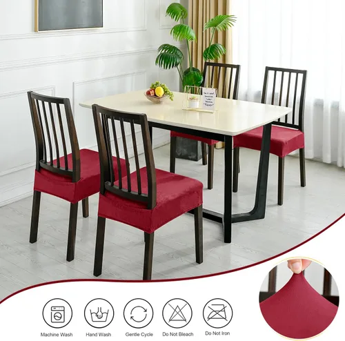 Vista 8 de Dining Chair Seat Covers Set of 6, Stretch Velvet Chair Seat Slipcovers Protector, Removable Washable Kitchen Chair Covers for Dining Room Chairs
