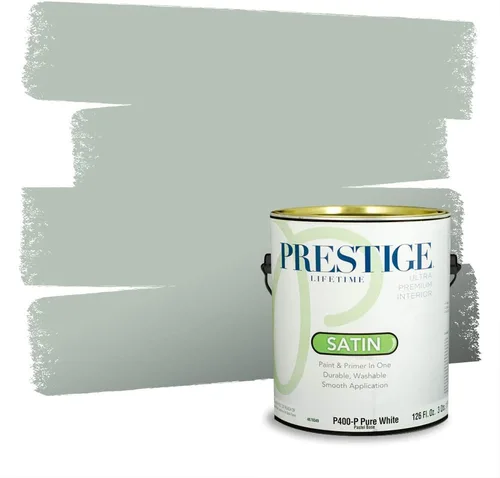 Vista 225 de Prestige Paints - Pintura exterior e imprimación en uno, 1 galón, plano, compatibilidad comparable con el color menta «Whipped Mint» de Behr