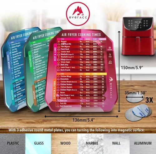 Vista 2 de Juego de hojas magnéticas para freidora de aire, tabla de tiempos de cocción de freidora de aire instantáneo, accesorios para freidora de aire, hoja