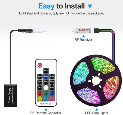 Vista 8 de RGBZONE Controlador LED remoto inalámbrico RF, DC 5V/12V/24V para 5050 3528 5630 luces de tira LED, mini controlador de 4 pines RF LED