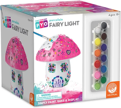 MindWare Paint Your Own Fairy Mushroom House Light - Craft Kit Includes 2 Tea Lights, Paint, Brushes and Instruction Guide
