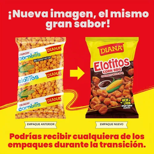 Vista 3 de Diana Elotitos - Snacks de maíz para barbacoa, bolsas de 4.05 onzas, paquete de 8 Toasted whole corn kernels with bold BBQ seasoning for a crunchy